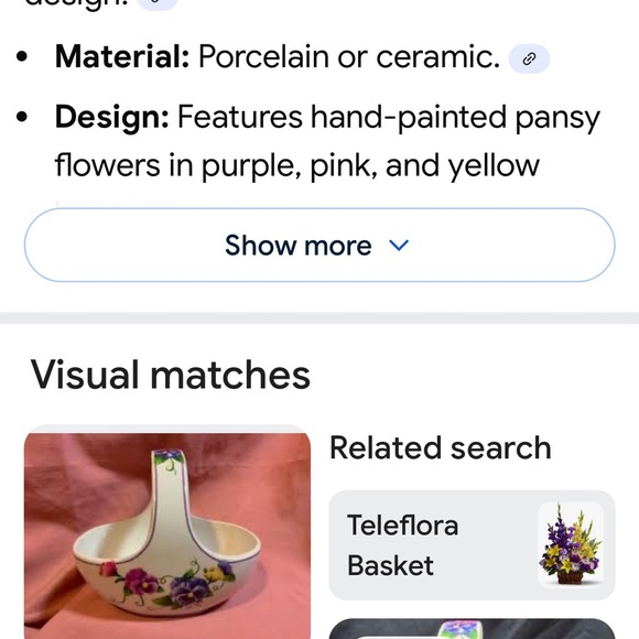 # 0864+ Floral Ceramic Basket with Handle - Picture 6 of 6